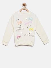 YK Girls Off-White Printed Sweatshirt