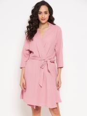 Clovia Women Pink Solid Cotton Robe