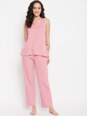 Clovia Women Pink Solid Night Suit