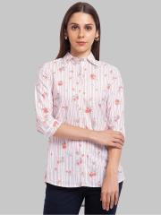 Park Avenue Women White Printed Casual Shirt