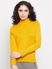 Madame Women Mustard Solid Pullover Sweater