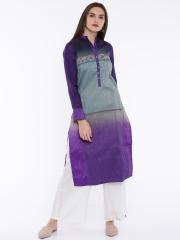 Biba Women Purple Printed Straight Kurta