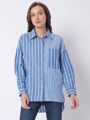 Vero Moda Women Blue Striped Casual Shirt