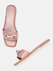 Allen Solly Women Dusty Pink Solid Open Toe Flats with Chain Detail Upper