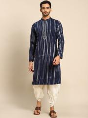 KISAH Men Blue Striped Kurta with Dhoti Pants