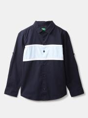 United Colors of Benetton Boys Navy Blue Casual Shirt