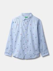 United Colors of Benetton Boys Blue Printed Casual Shirt