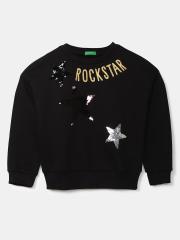 United Colors of Benetton Girls Black Embroidered Sweatshirt