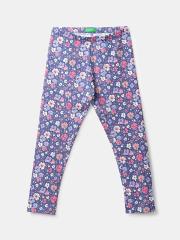 United Colors of Benetton Kids Girls Blue Printed Cotton Leggings