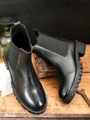 DressBerry Women Black Leather Chelsea Boots