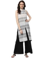 Jaipur Kurti Women White & Black Printed Kurta with Palazzos