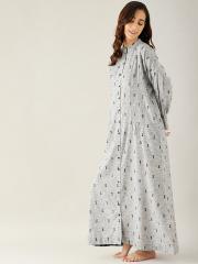 The Kaftan Company Women Grey Printed Maxi Nightdress