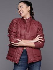 SASSAFRAS Women Maroon Solid Padded Jacket