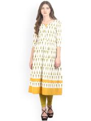 La Firangi Women White Printed Anarkali Kurta