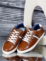 ID Men Tan Striped Leather Sneakers