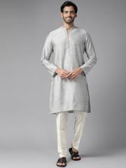 See Designs Men Grey Solid Cotton Kurta