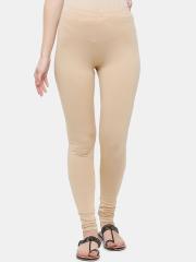 De Moza Women Beige Solid Churidar-Length Leggings