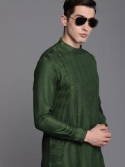 Manyavar Men Green Striped Kurta