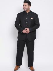 Hangup Men Black Solid 2-Piece Bandhgala Suit