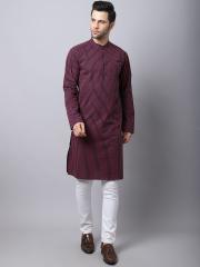 Even Men Black & Red Striped Kurta