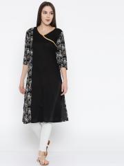 Anouk Women Black Printed Straight Kurta