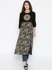 Anouk Women Black Printed Straight Kurta