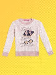 Wingsfield Girls Pink Printed Pullover with Applique Detail