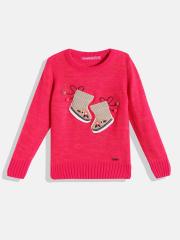 Wingsfield Girls Pink & Beige Embroidered Sweater