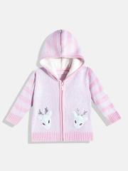 Wingsfield Girls Pink Front Open Sweater with Applique Detail