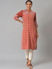 W Women Orange Printed Kurta with Trousers