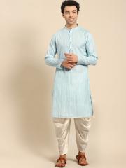 Amodh by Kisah Men Blue Striped Kurta with Dhoti Pant