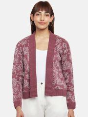 AKKRITI BY PANTALOONS Women Pink & White Printed Shrug