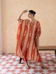 W Women Orange Printed Kurta with Trousers