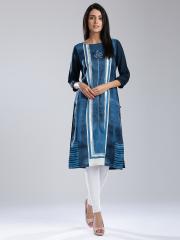 W Women Blue Printed Straight Kurta