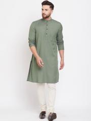 even Men Green Solid Kurta