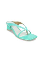 Mochi Women Green Striped Block Sandals