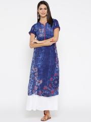 Biba Women Blue Printed Straight Kurta