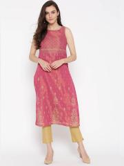 Biba Women Pink Printed Straight Kurta