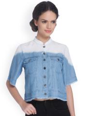 ONLY Women Blue Colourblocked Denim Jacket