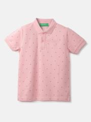 United Colors of Benetton Boys Pink Printed Polo Collar T-shirt