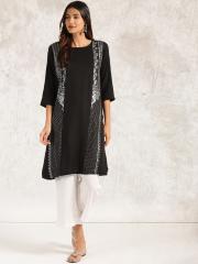 Anouk Women Black Printed Straight Kurta