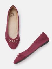 Carlton London Women Burgundy Solid Ballerinas with Buckles & Suede Finish