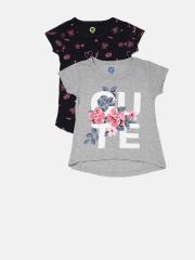 YK Girls Pack of 2 Printed Round Neck T-shirts