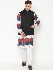 Hangup Men White Printed Kurta with Pyjamas