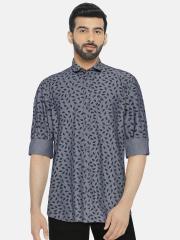 John Players Men Blue Printed Casual Shirt