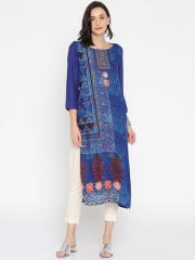 IMARA Women Blue Printed Straight Kurta