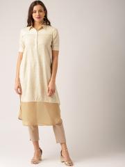 IMARA Women Beige Printed Straight Kurta