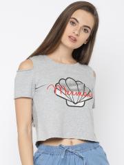 ONLY Women Grey Printed Crop Top