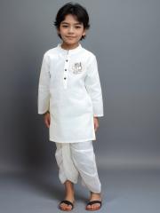 DEVOILER Boys Cotton Printed White Romance Kurta