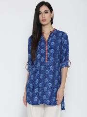 Biba Women Blue Printed Straight Kurta